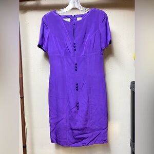 Vintage Liz Claiborne 100% Silk Sheath Dress Purple Buttons Keyhole Sz 6 EUC